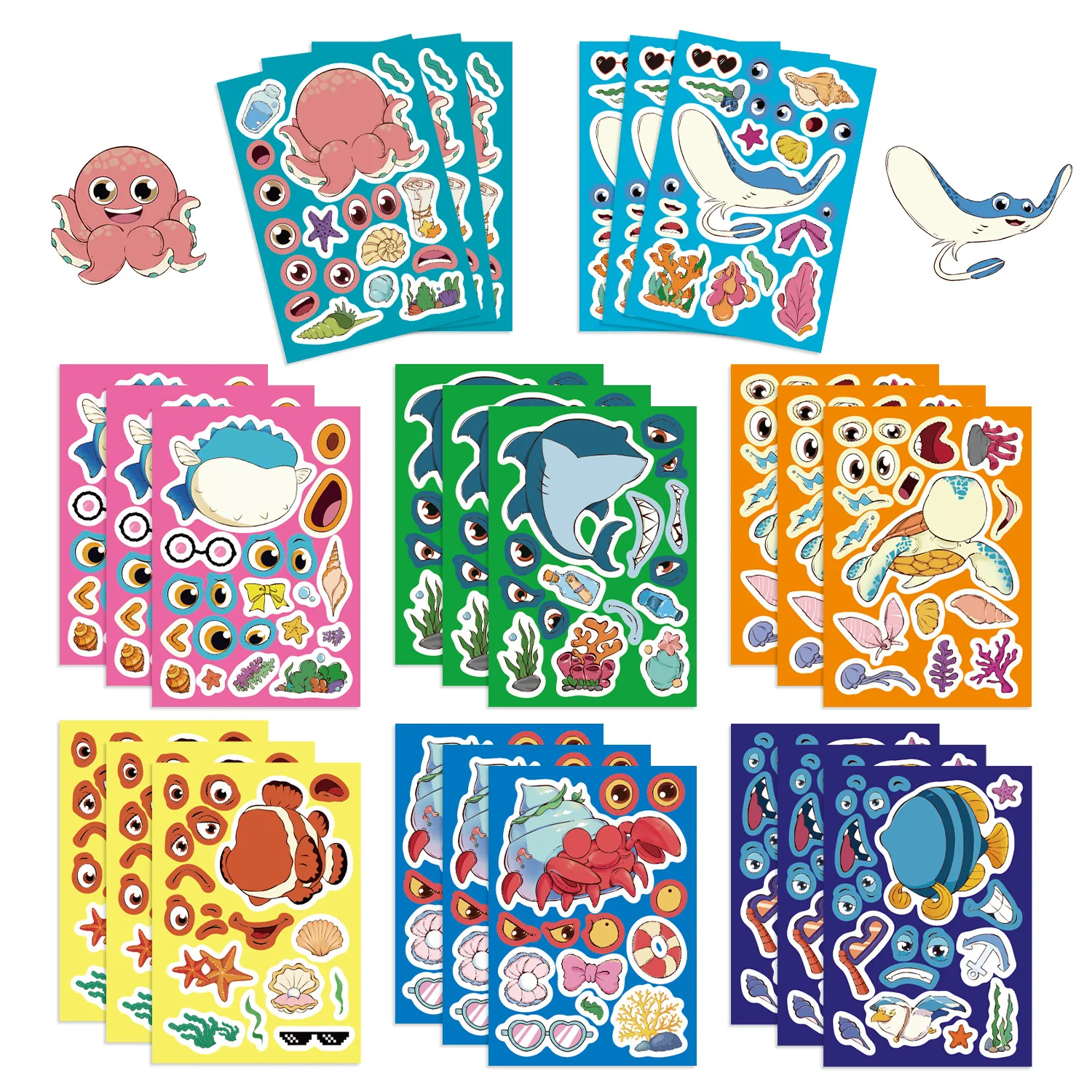 DIY Ocean Animal Make A Face Stickers For Kids Various Cartoon Sea Life PVC Waterproof Decorative Scrapbooking Stickers