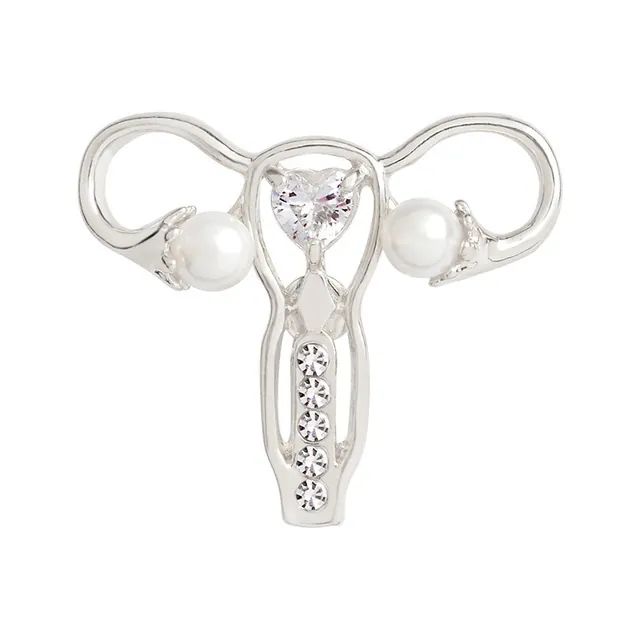 Creative Uterus Shape Brooch Alloy Rhinestone Artificial Pearl Pins Medical Anatomical Jewelry Gift For Women Doctors Nurses