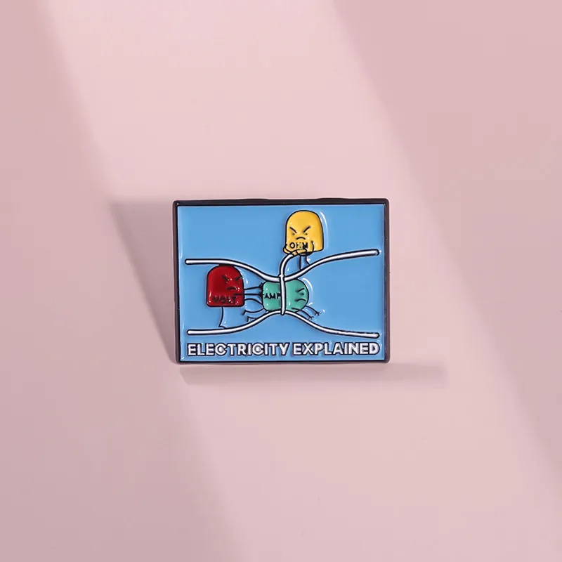 Electricity Explained Enamel Pin Funny Physics Science Brooch Alloy Cartoon Volt Amp Ohm Badge For Teachers Students Gift