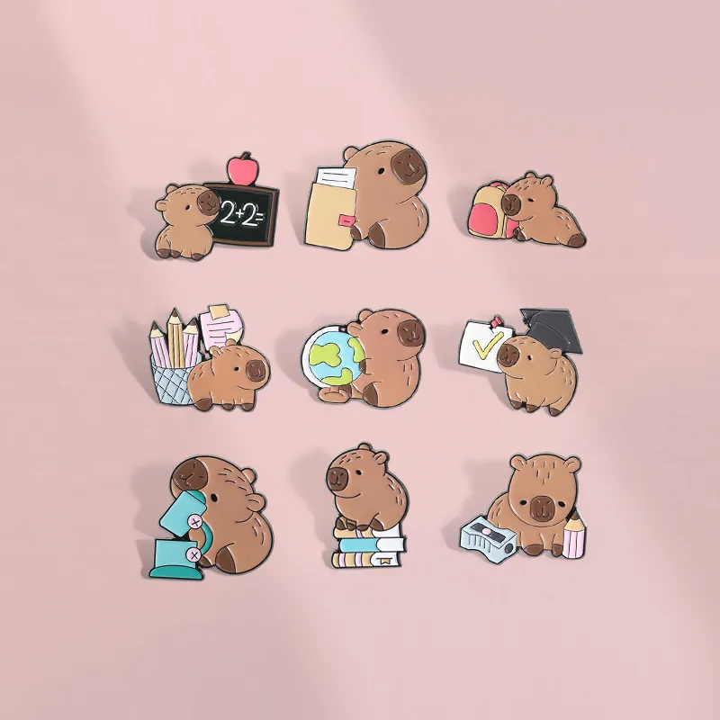 Cute Cartoon Capybara Study Series Enamel Brooches Alloy Pin For Backpack Clothing Decor School Theme Pins For Students