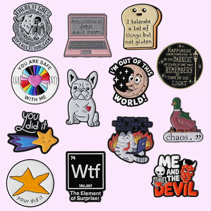 Funny Enamel Pins Cartoon Humorous Quotes Animal Brooches Zinc Alloy Badges For Clothing Backpack Decoration Unisex Gift