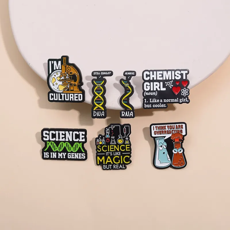 Science Enamel Pins Set Chemistry Biology DNA RNA Structure Microscope Lab Equipment Enamel Badge Funny Scientist Brooches