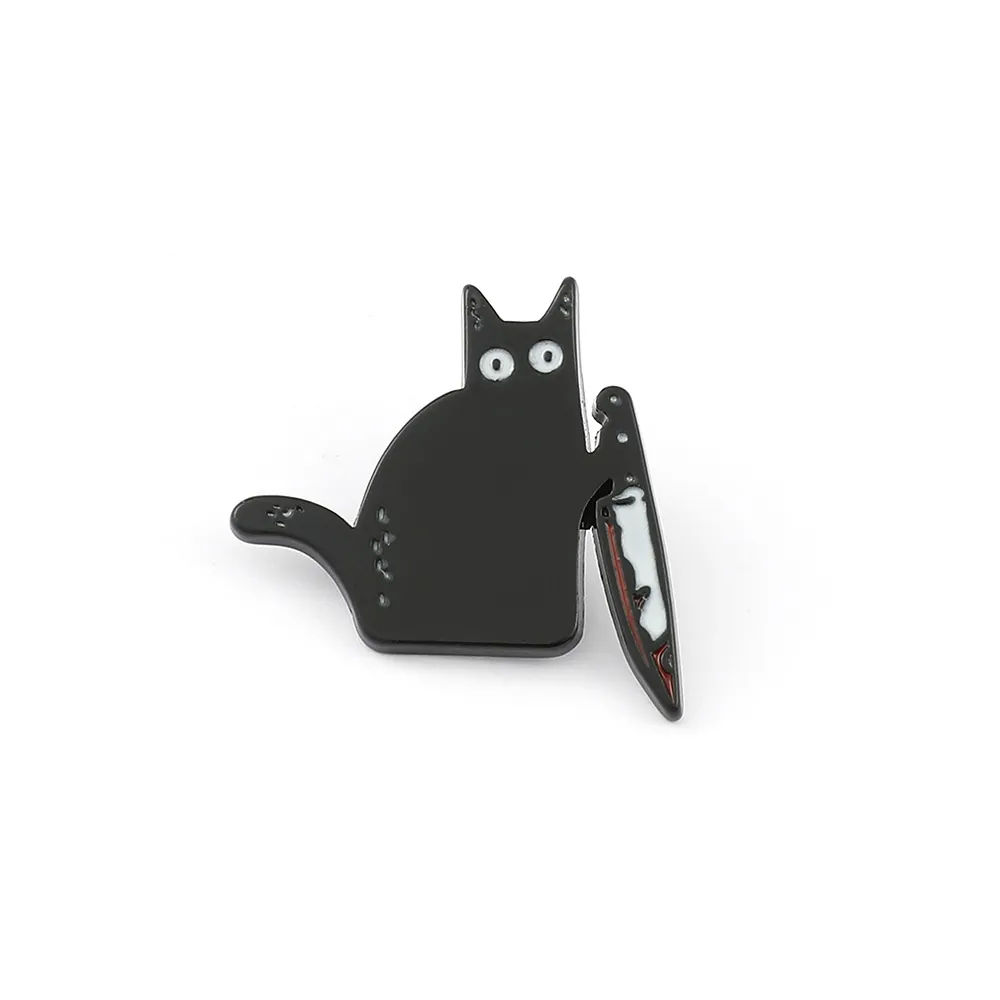 Halloween Killer Cat Enamel Brooch Alloy Cartoon Horror Animal Holding Knife Badge Dark Humor Meme Pin Accessory For Unisex