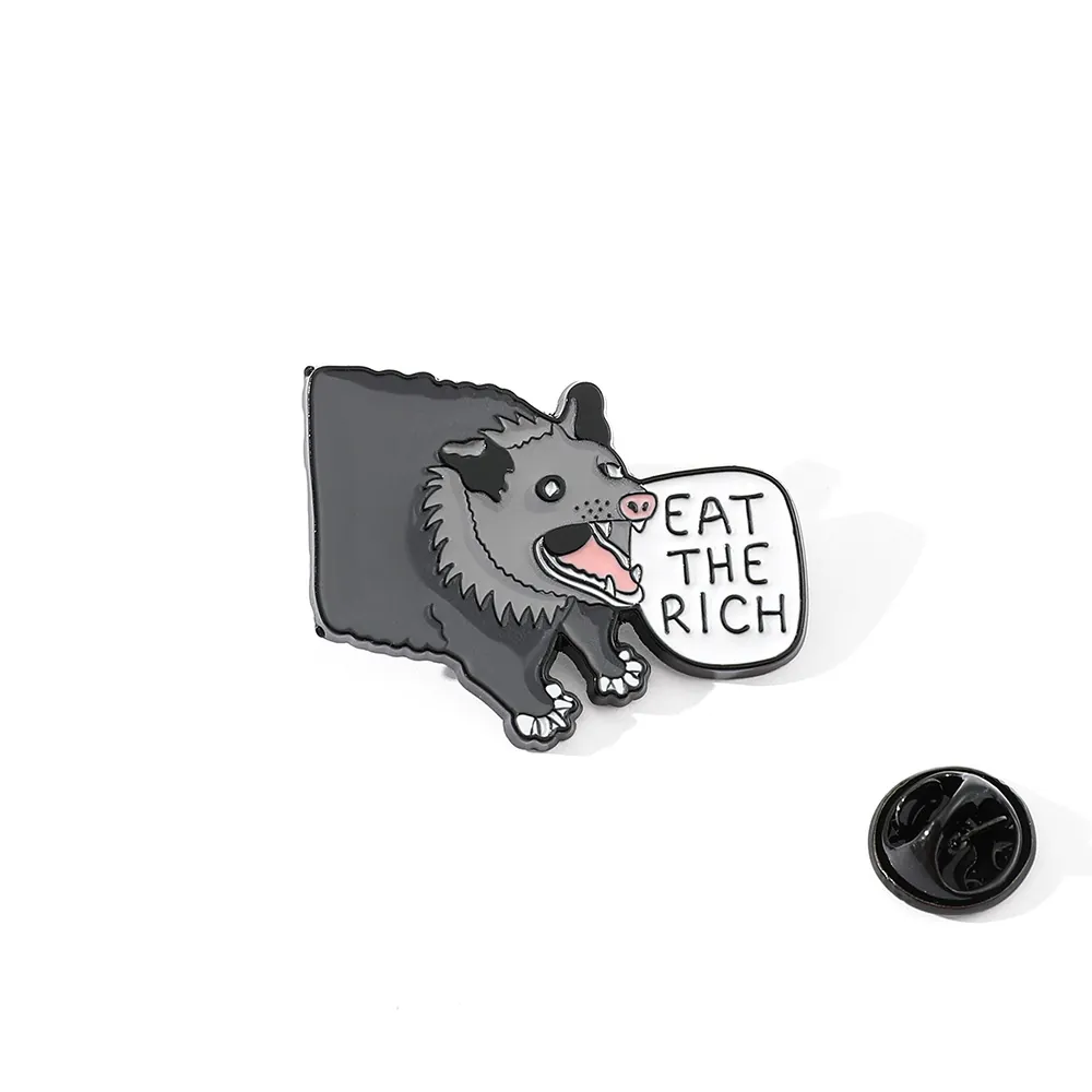 Cartoon Opossum Enamel Pin Eat The Rich Speech Bubble Alloy Brooch Badge Personalized Fashion Jewelry For Backpack Clothes