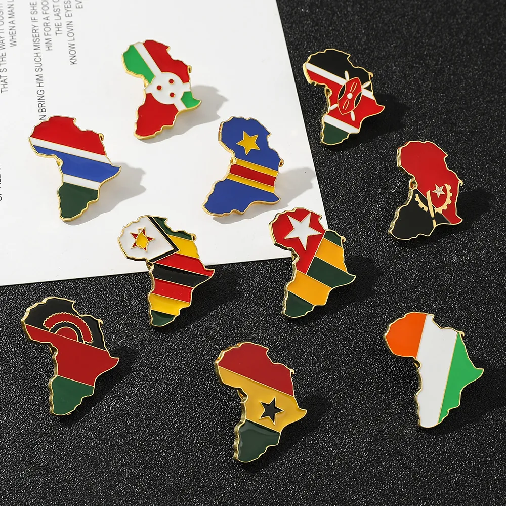 Africa Map Country Flag Enamel Brooch Pin Alloy National Badge Travel Accessory For Clothes Bags Jewelry Gift Men Women