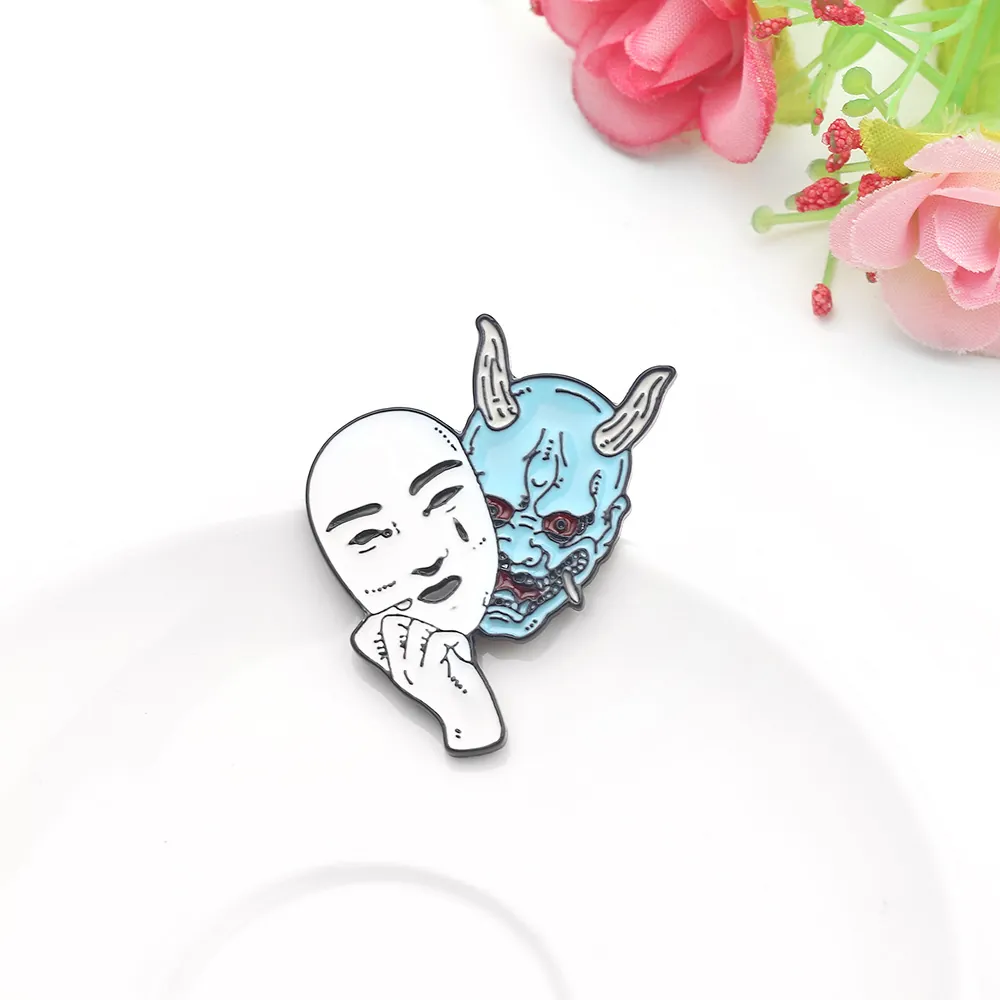 Japanese Samurai Oni Hannya Noh Mask Enamel Pin Alloy Brooch Metal Badge Artistic Demon Jewelry For Backpack Accessories