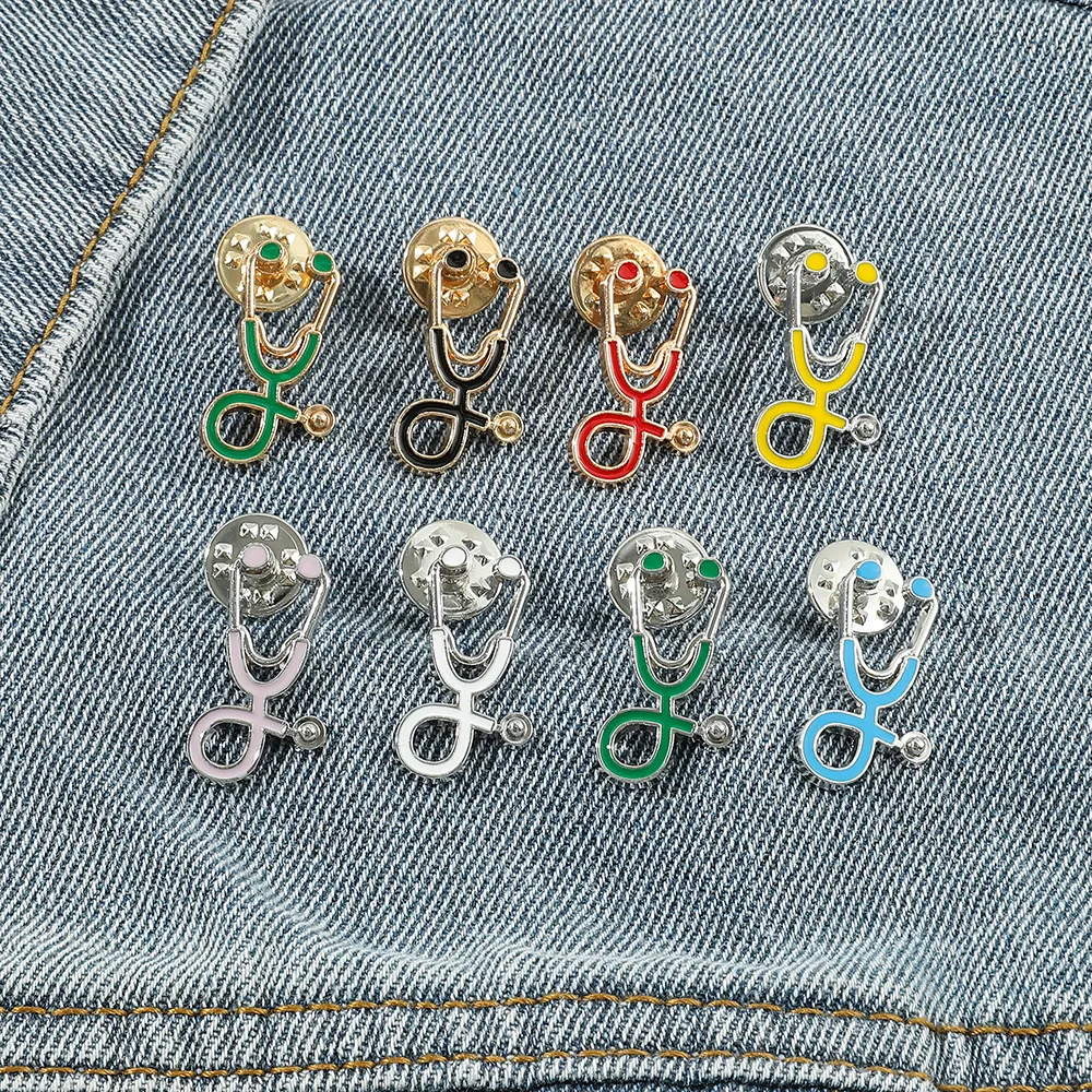Broche Créative en Alliage Émaillé Forme Stéthoscope Cadeau Médical Pour Docteur Infirmière Bijoux Sac à Dos Badge