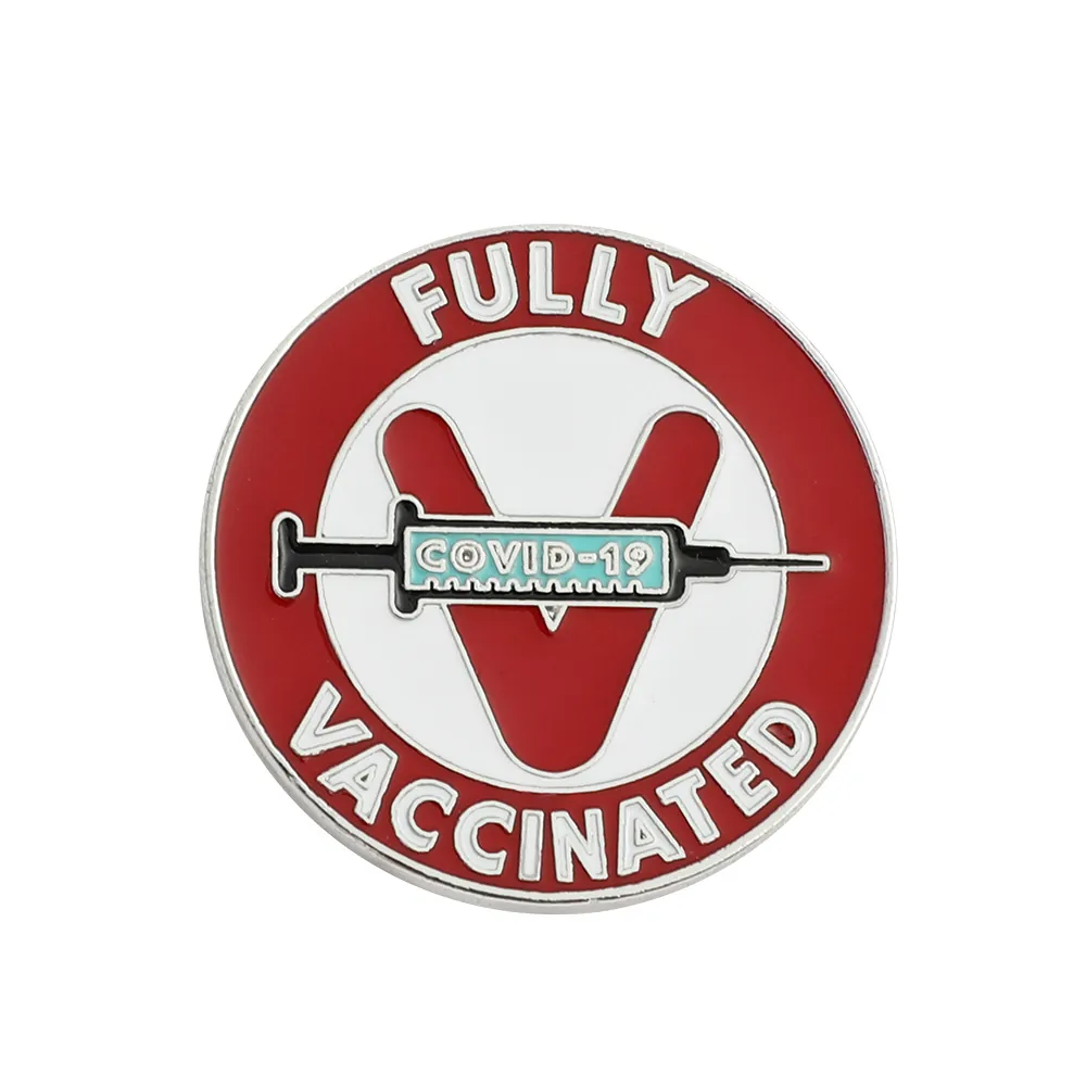 Fully Vaccinated COVID-19 Memorial Brooch Round Alloy Enamel Pin With Syringe Pattern For Healthcare Worker Unisex Jewelry