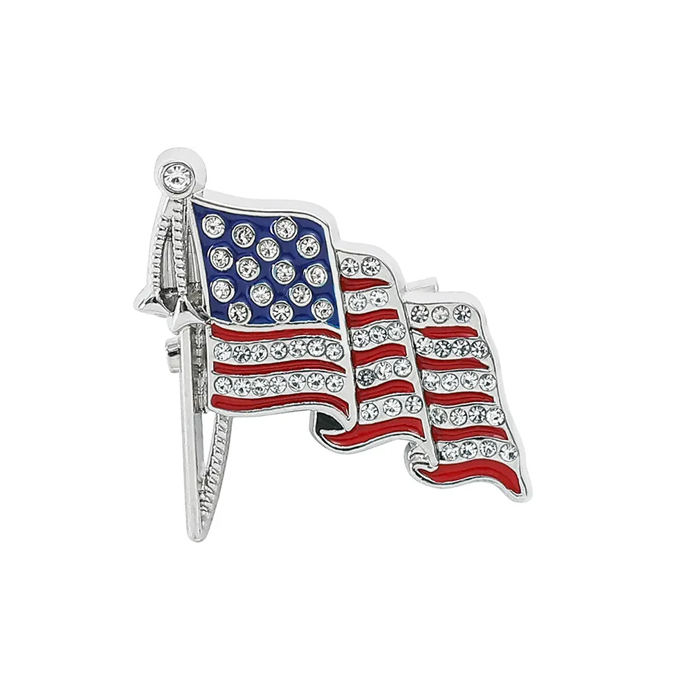 Patriotische USA Flagge Brosche Wogende Strass Emaille Legierung Nationalflagge Abzeichen Für Unabhängigkeitstag Veteranentag Unisex Schmuck