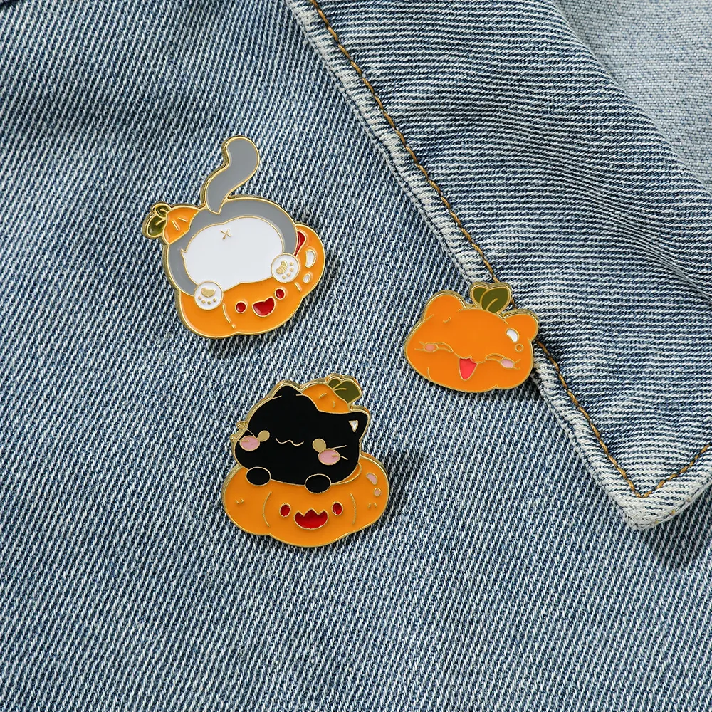 Halloween Cartoon Cat Pumpkin Enamel Pin Alloy Brooch For Women Kids Backpack Clothing Accessories Festival Gift