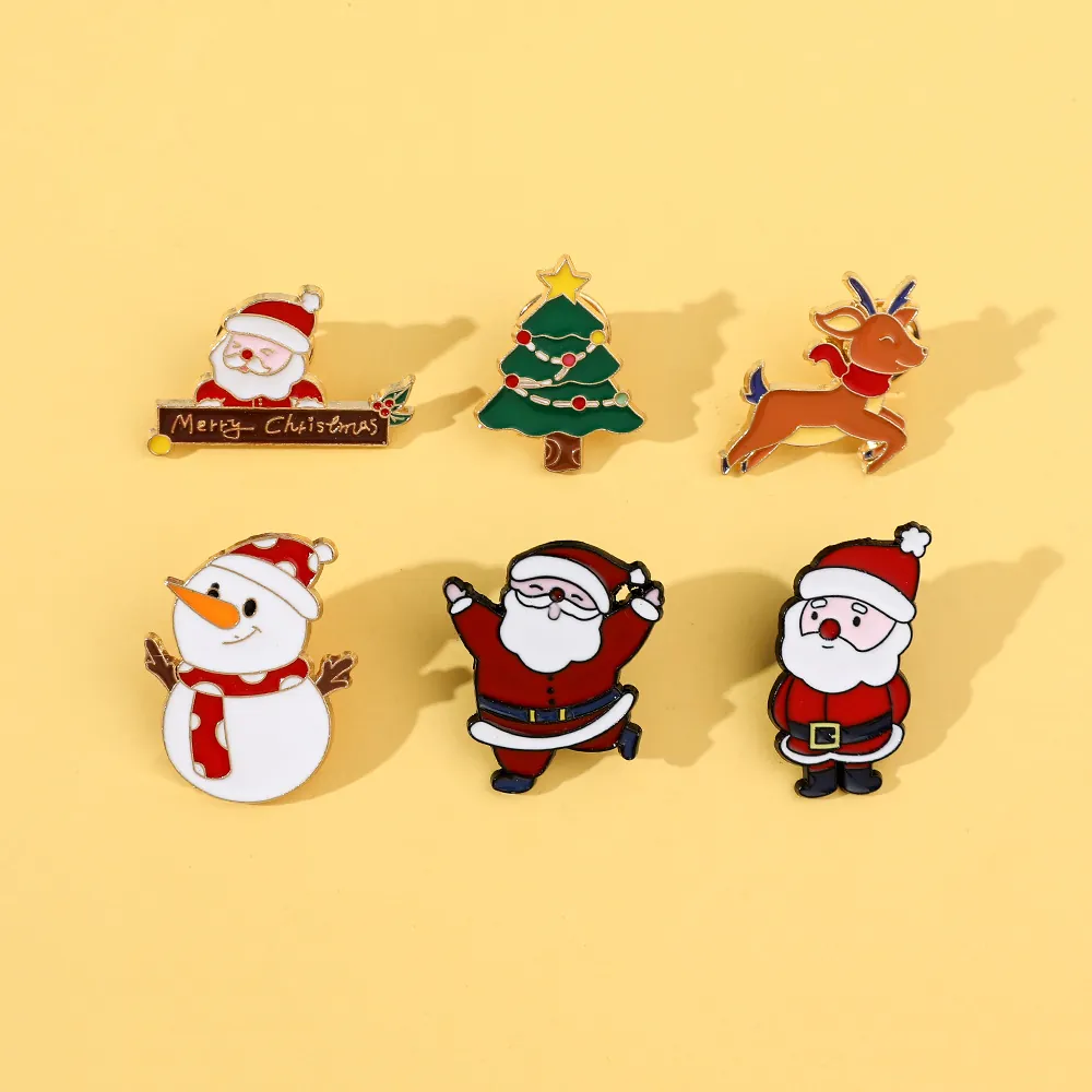 Cartoon Christmas Enamel Brooch Pin Alloy Santa Claus Reindeer Snowman Christmas Tree Badges For Holiday Party Gift Jewelry