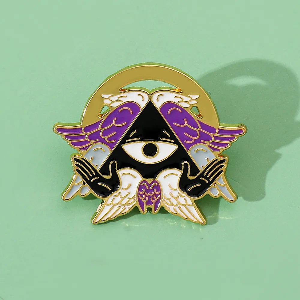 Gothic Mystical Enamel Alloy Brooch Pin With All-Seeing Eye And Angel Wings Cthulhu Style Cartoon Badge For Backpack Clothing Decor
