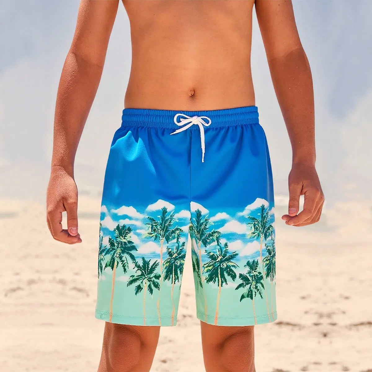 Jungen Schnell Trocknende Strandshorts Kokospalmen Druck Badehose Für Kinder Tropische Sommer Shorts Mit Kordelzug