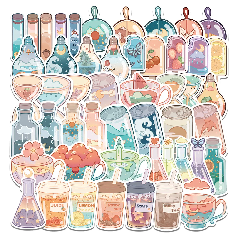 Cartoon Drink Cup Stickers Waterproof PVC Decals For Laptop Suitcase Guitar Phone Case Scrapbooking DIY Journaling Decoration