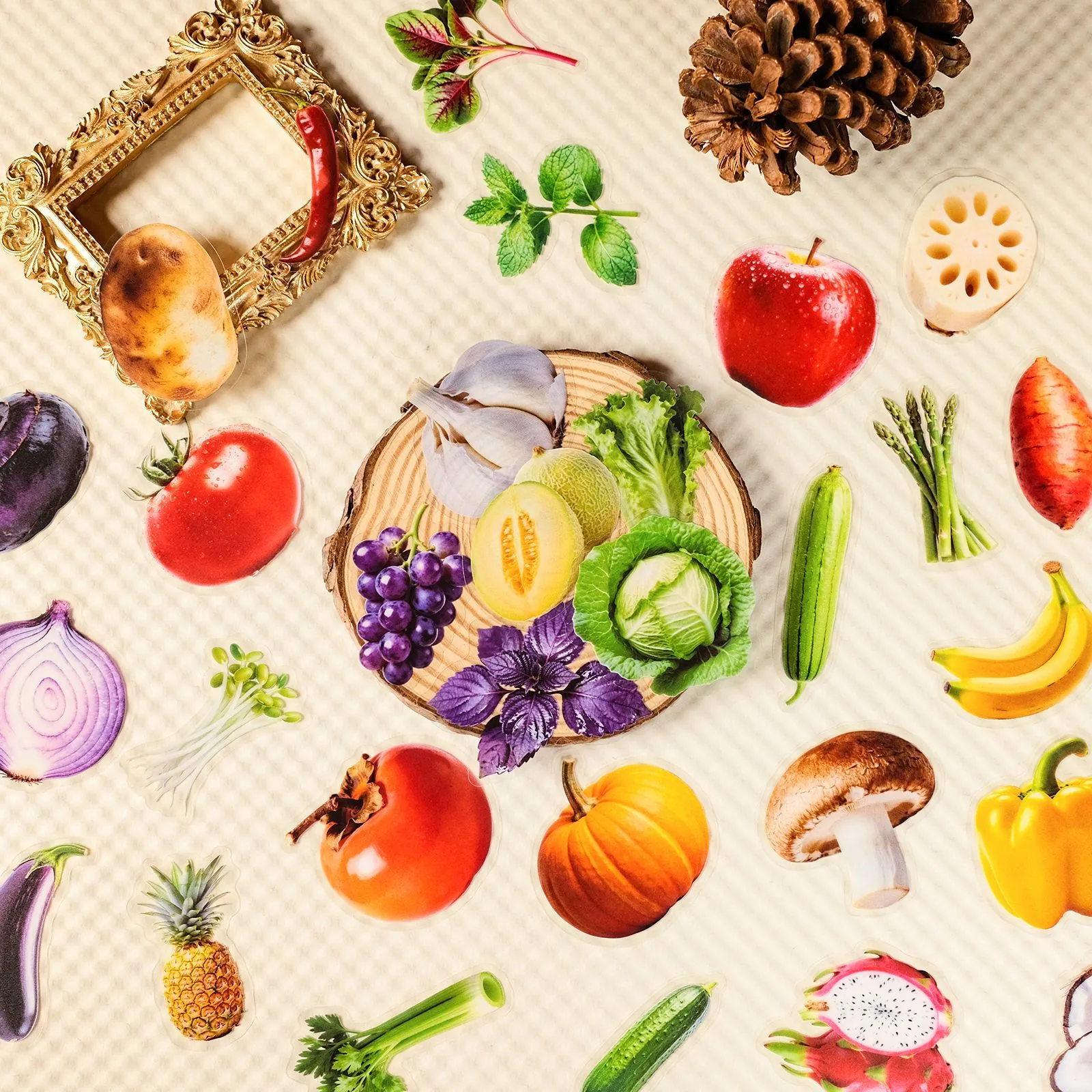 Realistic Fruit Vegetable PET Stickers Waterproof Decorative Decals For Kids Education Scrapbooking Planner School Reward
