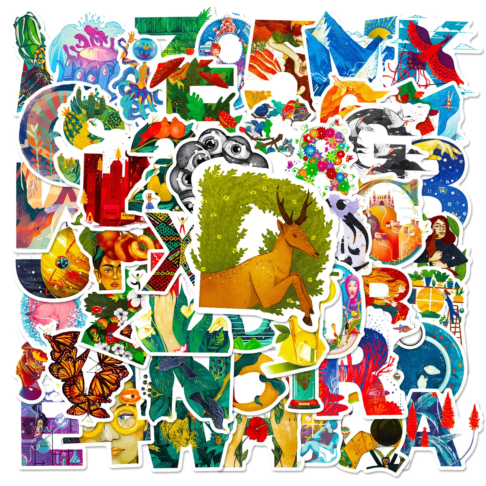 Creative Alphanumeric Graffiti Stickers Waterproof PVC Decals For Laptop Phone Case DIY Scrapbooking Artistic Illustration Journal Decoration