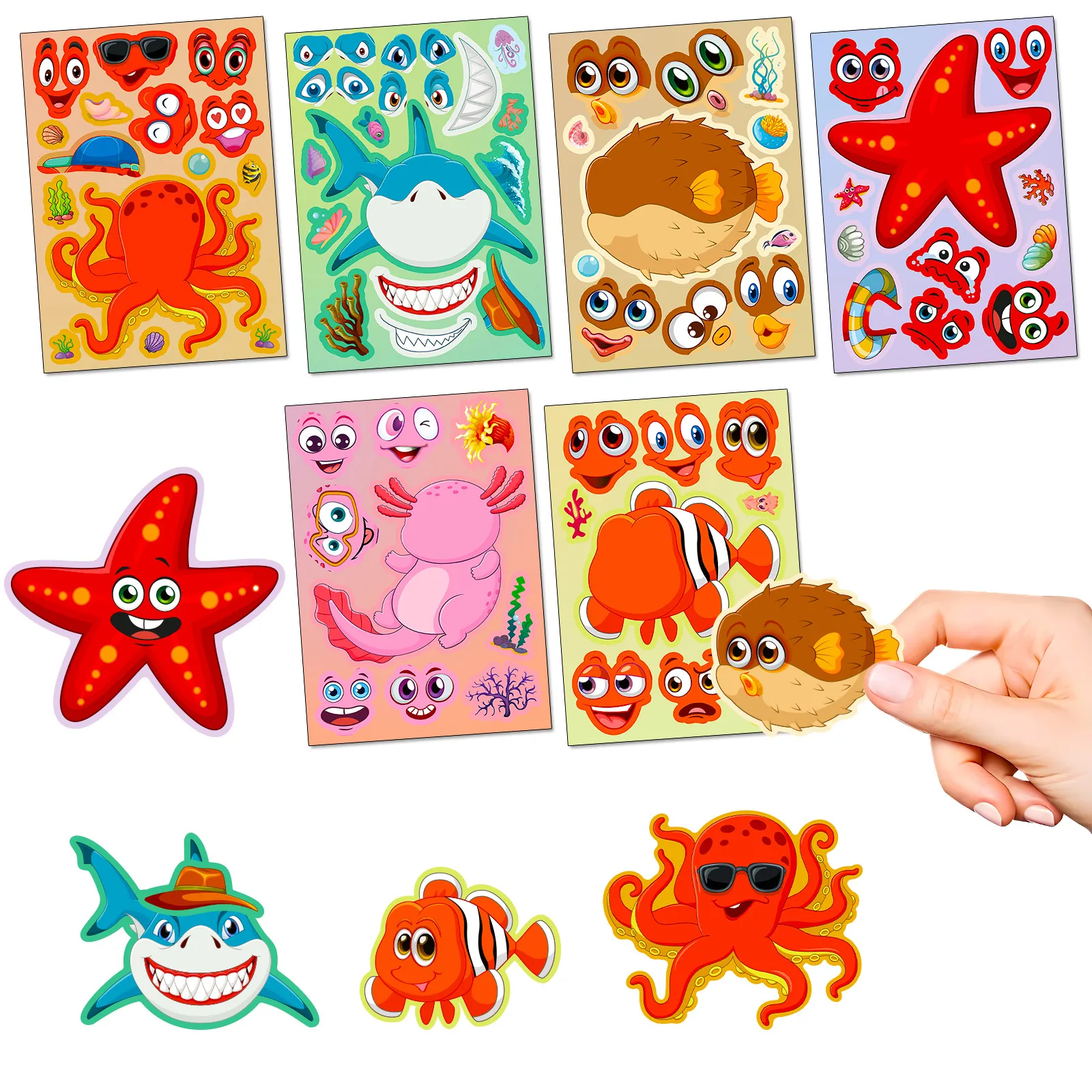 Ocean Creatures Face Changing Stickers DIY Cartoon Expression Decals For Kids Scrapbooking Reward Decorative Crafts