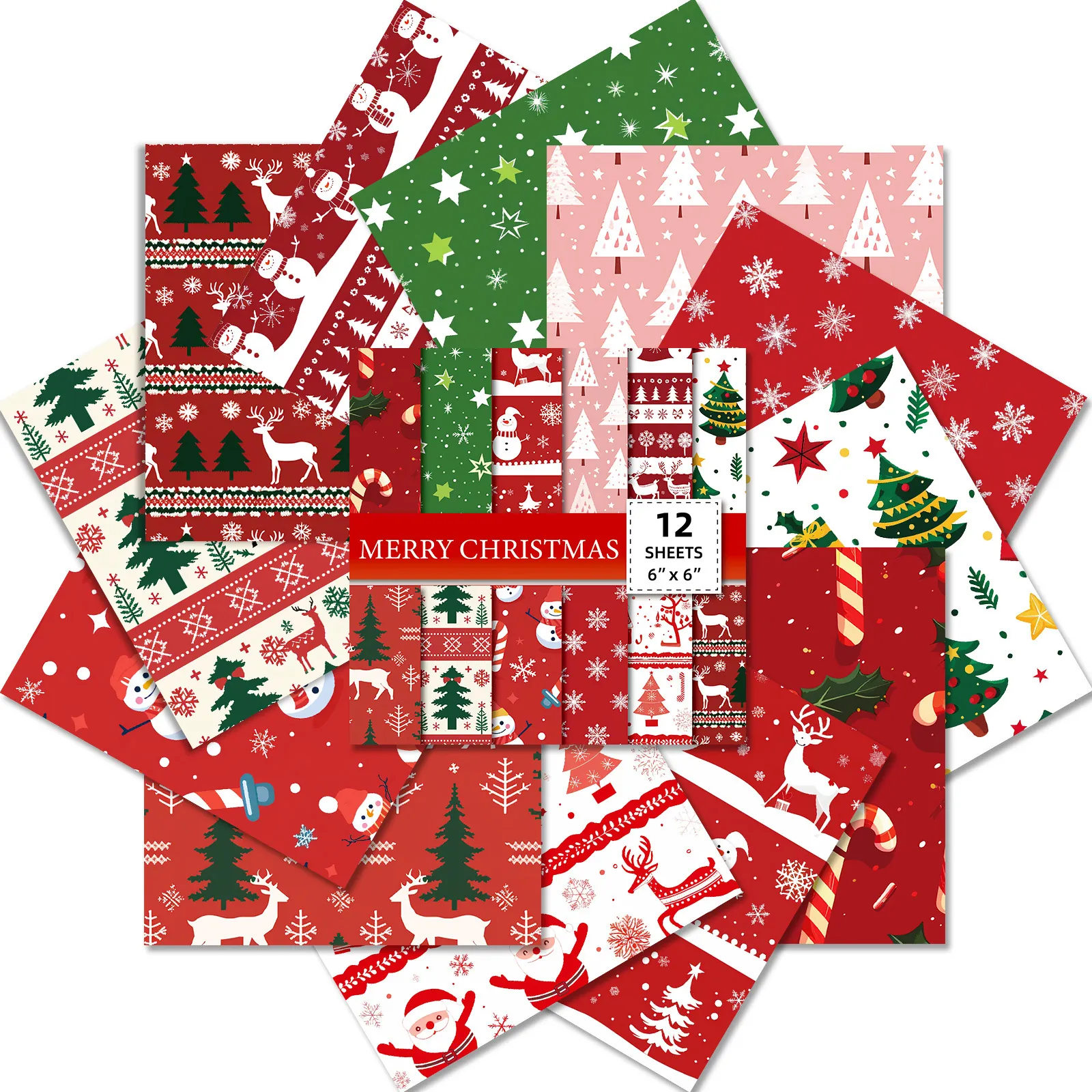 Christmas Scrapbook Paper Pad Multicolor Snowflake Reindeer Snowman Patterns For DIY Journaling Crafting Background Paper