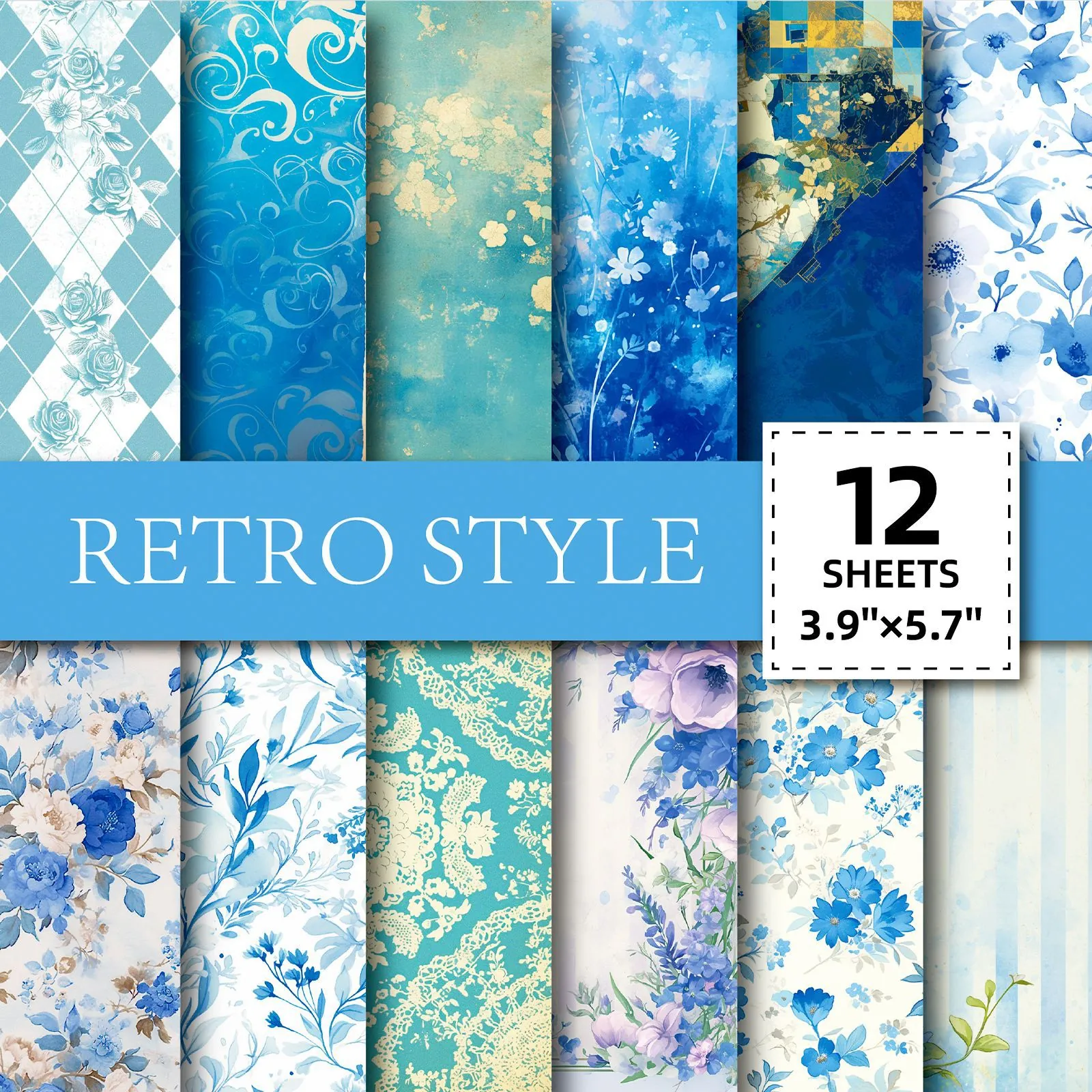 Retro Blue Floral Scrapbooking Paper DIY Journaling Material Decorative Background Paper For Gift Wrapping Crafting Craft