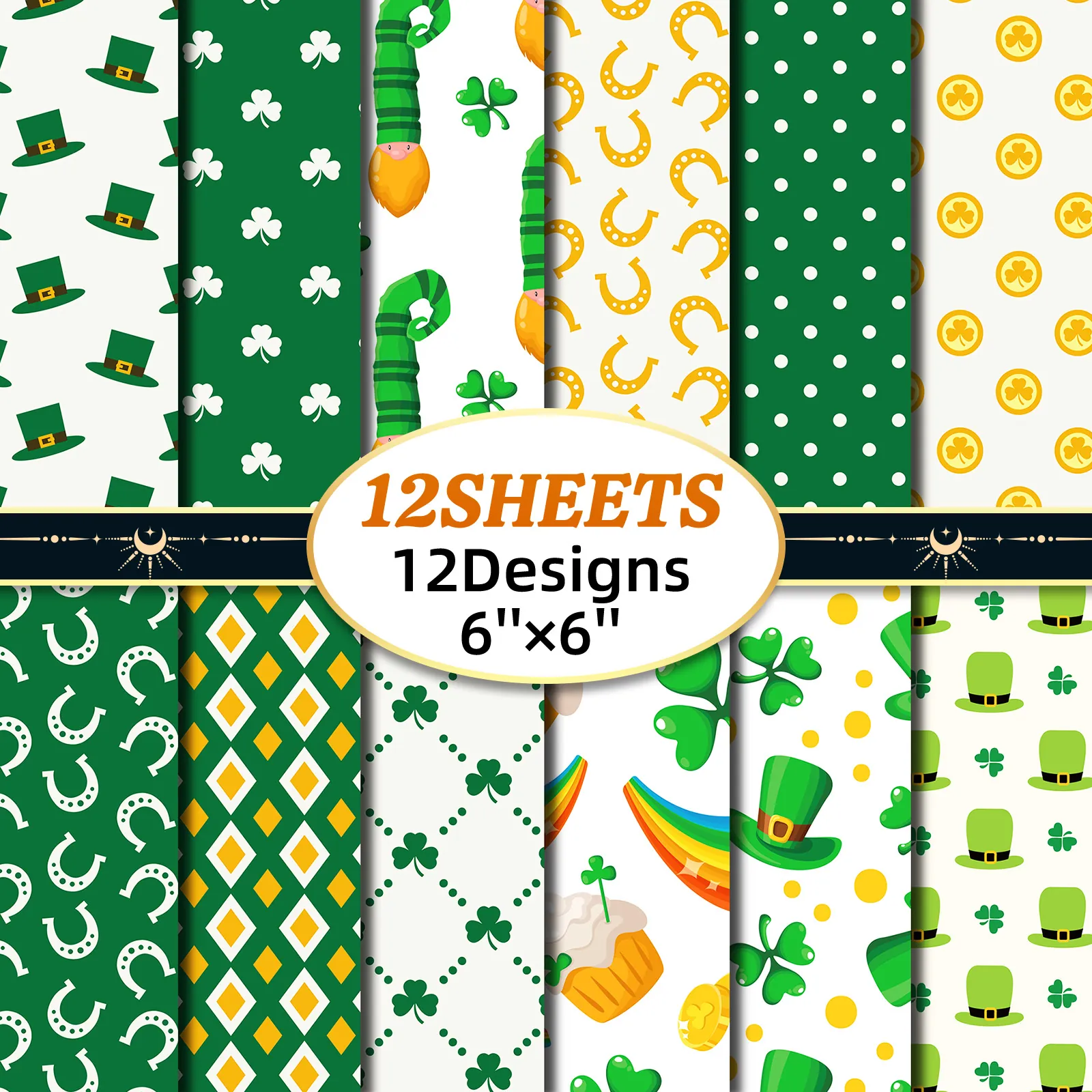 St Patrick's Day Scrapbook Paper Green Shamrock Leprechaun Hat Rainbow Pattern DIY Hand Account Material Paper For Party