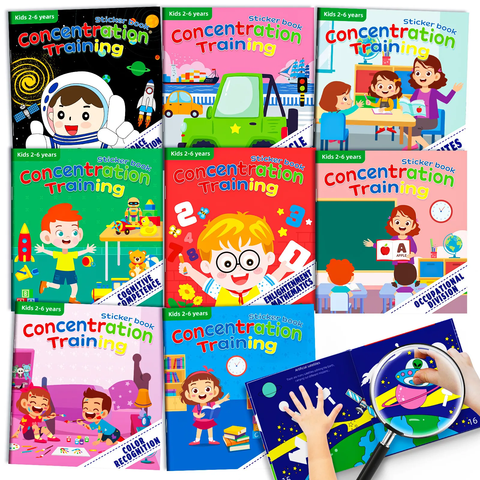 Concentration Training Cognitive Sticker Books Preschool Toddler Early Learning Space Vehicle Animal Theme Activity Books