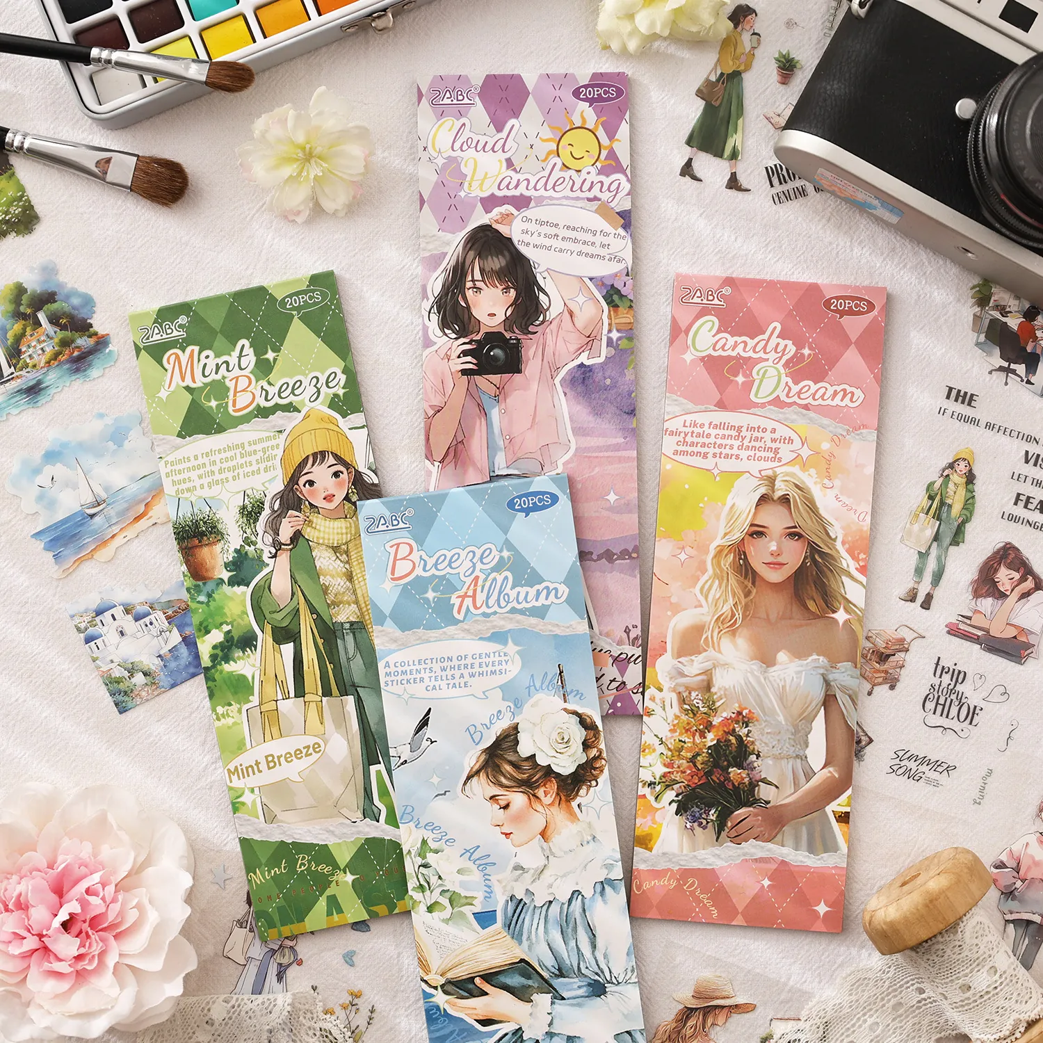 Libro di Adesivi in PET Impermeabili Serie Lightness Story per Diario Adesivi Decorativi Fai da Te per Scrapbooking e Artigianato