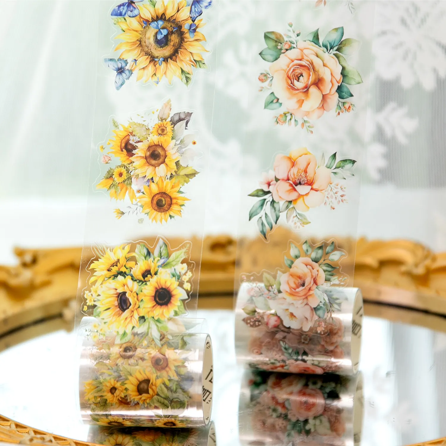 Ruban Découpé PET Vintage Fleurs Série Blooming Season Tournesol Rose Hydrangée Papillon Autocollant Décoratif Scrapbook DIY