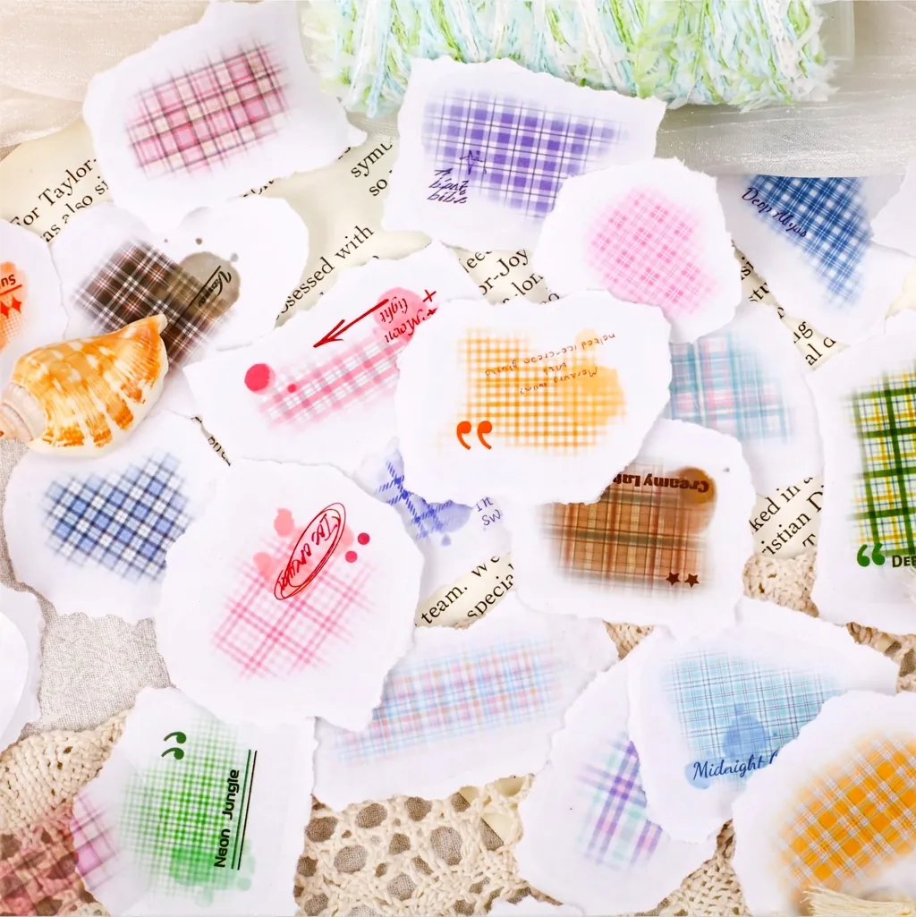 Lot de 30 Autocollants PET Grille Vintage Série Grid Spectrum Rétro Couleurs Morandi Décalcomanies Décoratives pour DIY Journal