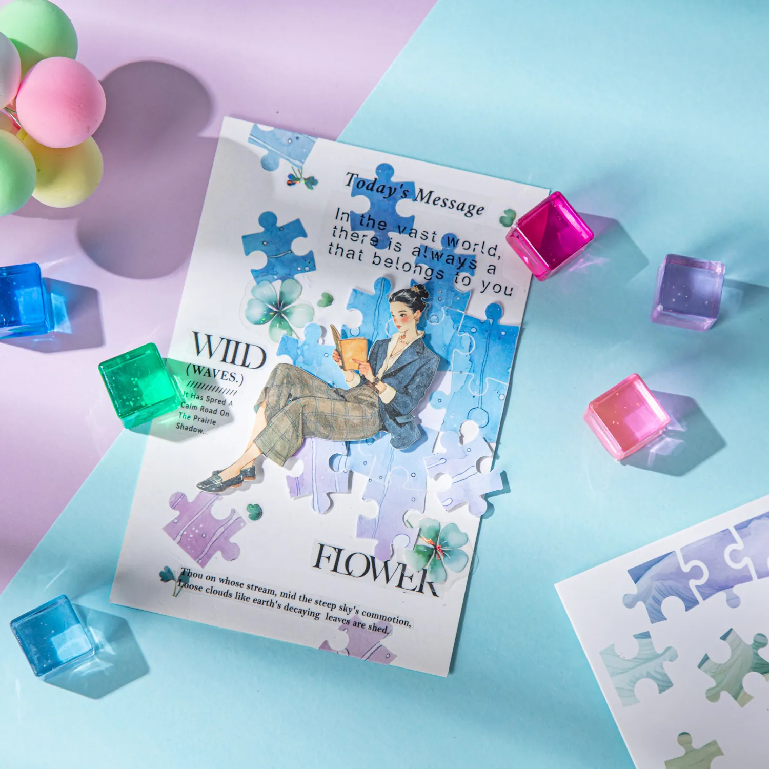 Set di Adesivi Washi in Acquerello Artistico Modello di Puzzle Adesivi Decorativi per Fai da Te Scrapbooking Diario