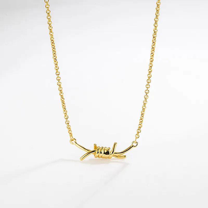 S925 Sterling Silver Barbed Wire Necklace For Women Minimalist Punk Industrial Style Clavicle Chain Gold Silver Jewelry