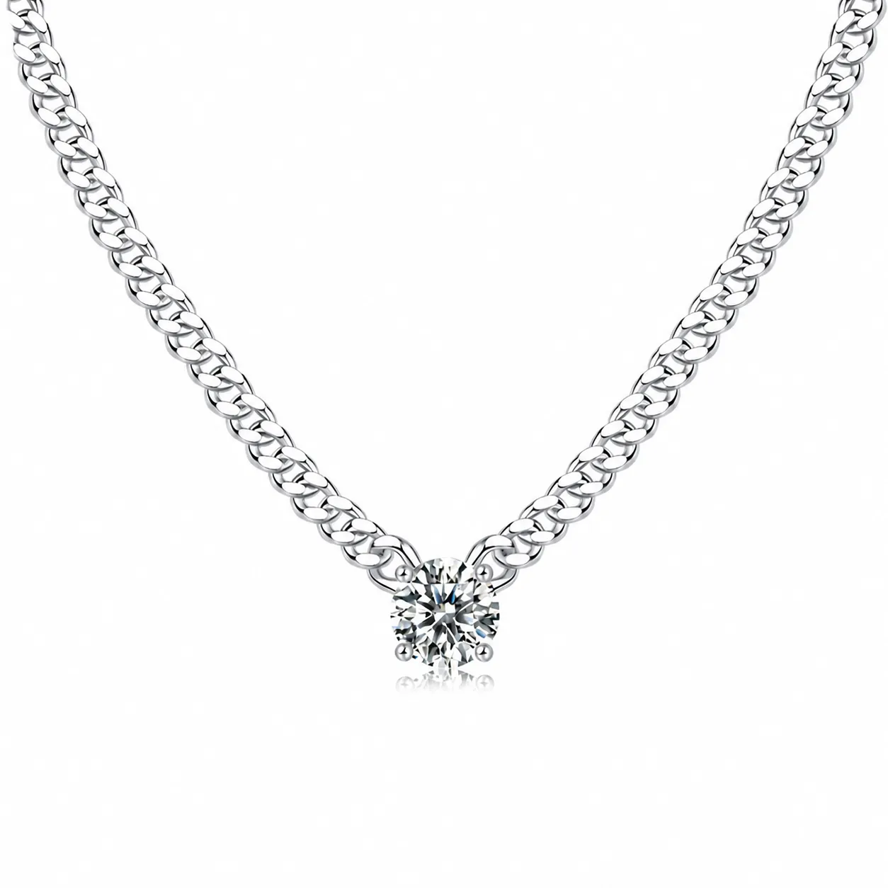 925 Sterling Silver Moissanite Necklace Round Brilliant Cut Solitaire Cuban Chain Pendant Necklace Fashion Jewelry For Women Men