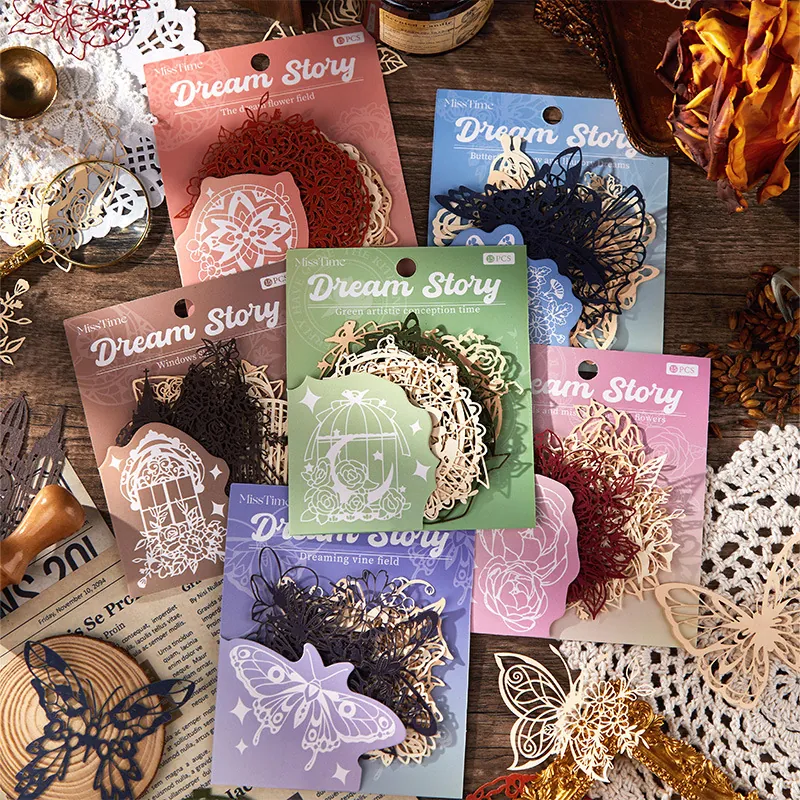 Vintage Lace Hollowed Out Material Paper 15PCS Dream Story Series Butterfly Floral Decorative Paper For DIY Scrapbooking Journaling
