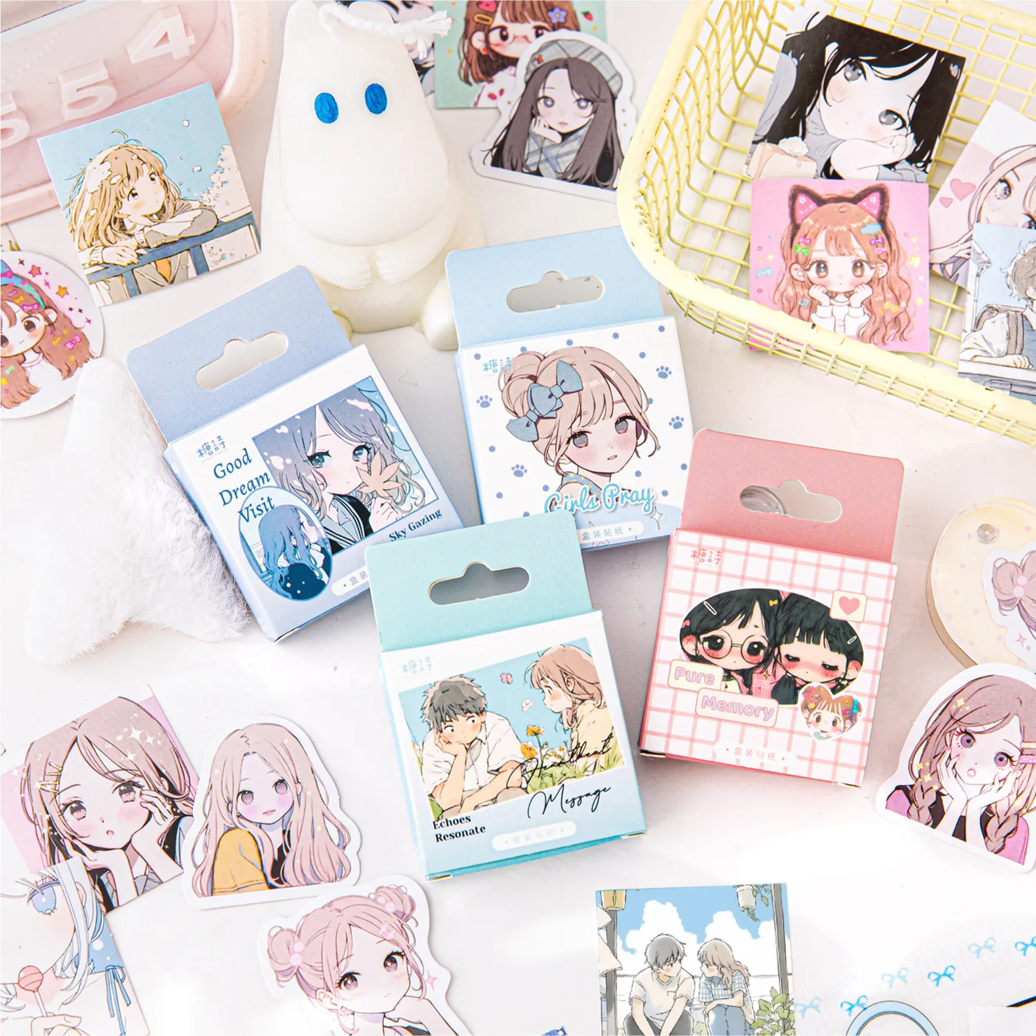 Wholesale Anime Girl Boxed Stickers Retro Paper Decals For DIY - Everful