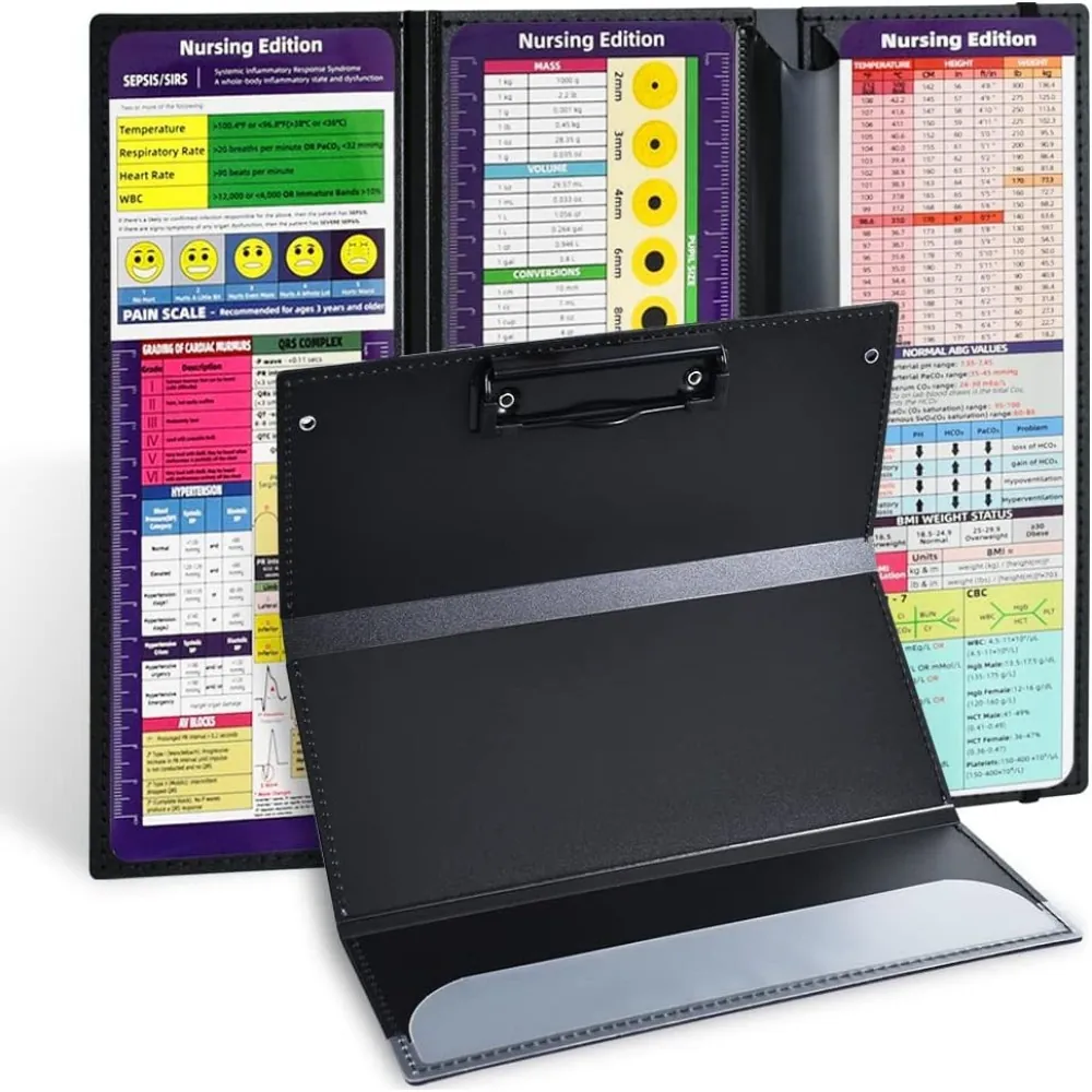 Tri-Fold Nursing Clipboard With Medical Cheat Sheets Foldable Pocket Size Plastic Folder For Nurses Doctors Students Office Supplies