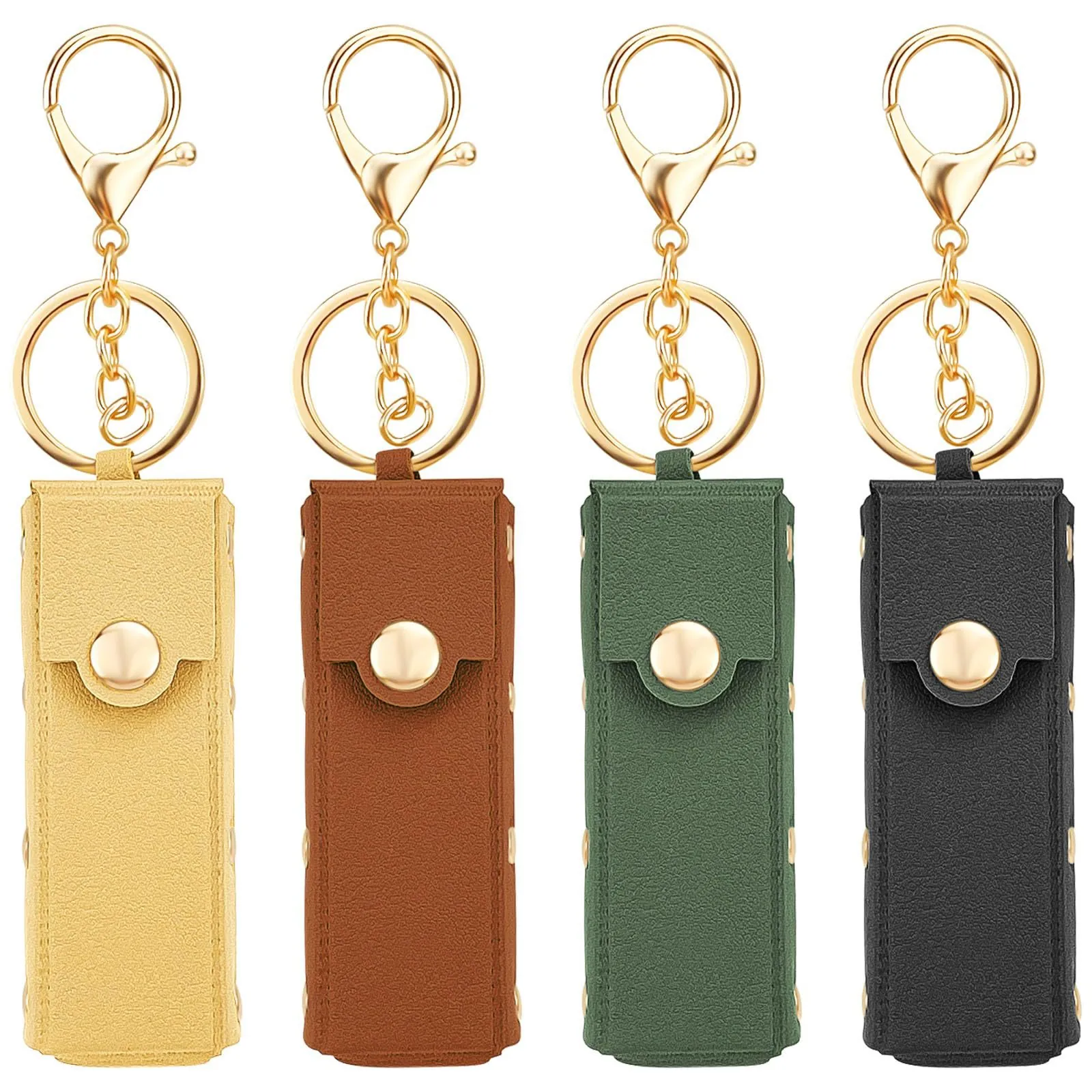 PU Leather Lipstick Holder Keychain Mini Portable Lip Balm Storage Bag With Snap Button For Women Car Bag Pendant Jewelry