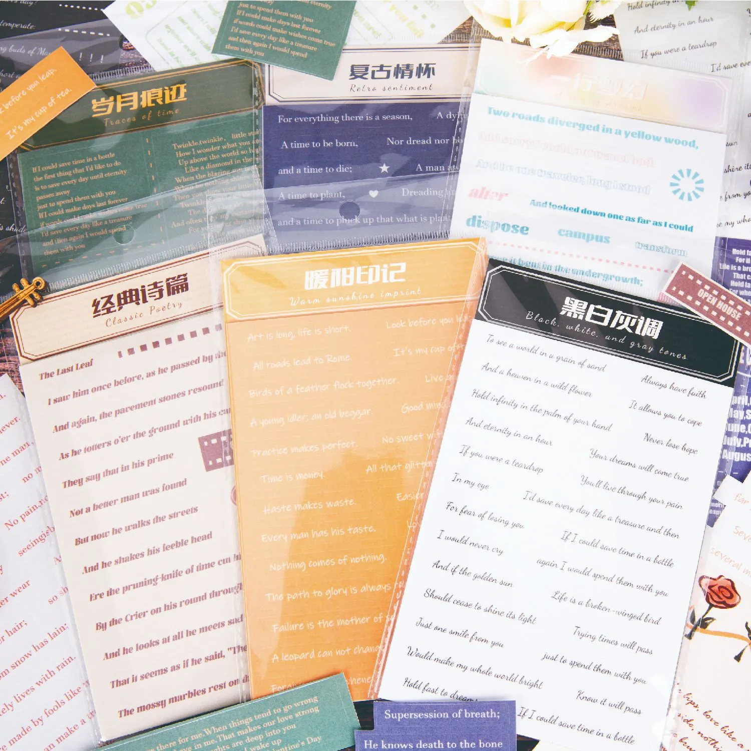 Vintage Washi Papel Pegatinas de Scrapbooking Estética Poesía Inglesa Citas Literarias Calcomanías para DIY Artes Manualidades Diario