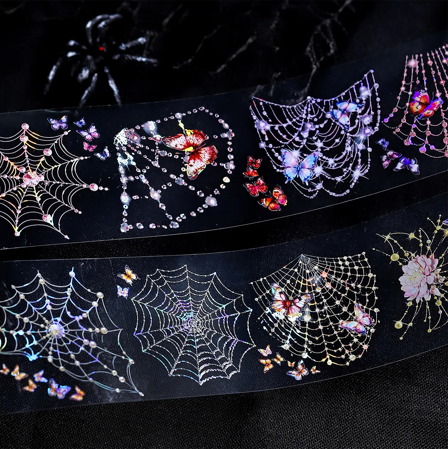 Fantasy Spider Web PET Decorative Tape Shell Light Iridescent Butterfly Gothic Scrapbooking DIY Sticker Journal Decor