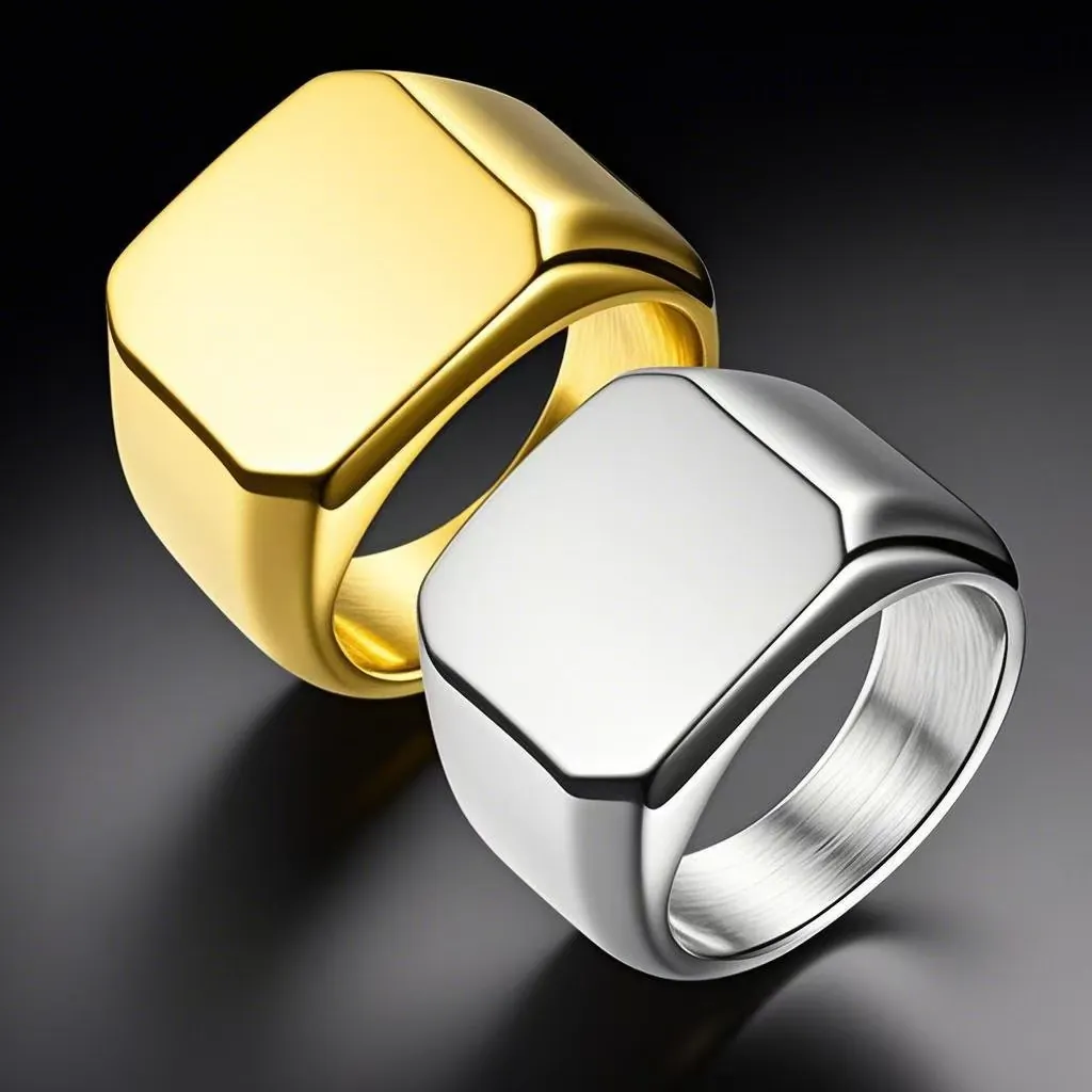 Bague Chevalière Minimaliste en Acier Inoxydable pour Hommes Femmes Anneau Géométrique Carré Rond Cœur Poli Bijoux Quotidiens Cadeau
