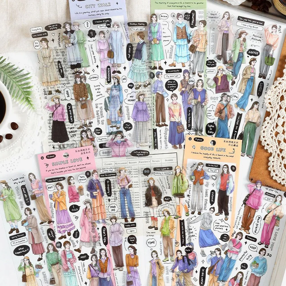 Autocollants en Ruban Washi PET avec Figures de Filles à la Mode pour Scrapbooking DIY Style Artistique Décoratif