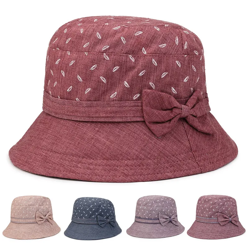 Chapeau de Soleil Femme Polyester Imprimé Floral Bob Avec Nœud Respirant Protection UV Extérieur pour Femmes Agées Quotidien