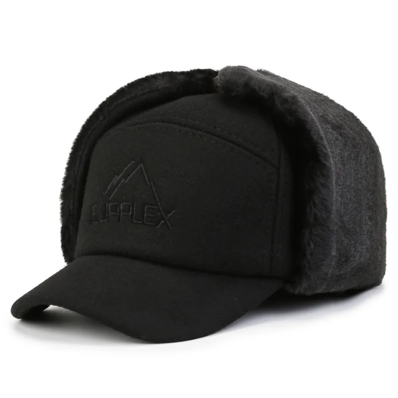 Men's Winter Trapper Hat Warm Windproof Ear Flaps Faux Fur Lining Embroidery Outdoor Lei Feng Hat For Dad Middle Aged