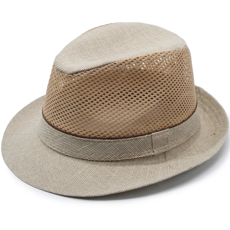 Fedora Hat Breathable Mesh Polyester Sun Protection Beach Summer Jazz Cap Solid Color Vintage Wide Brim Unisex