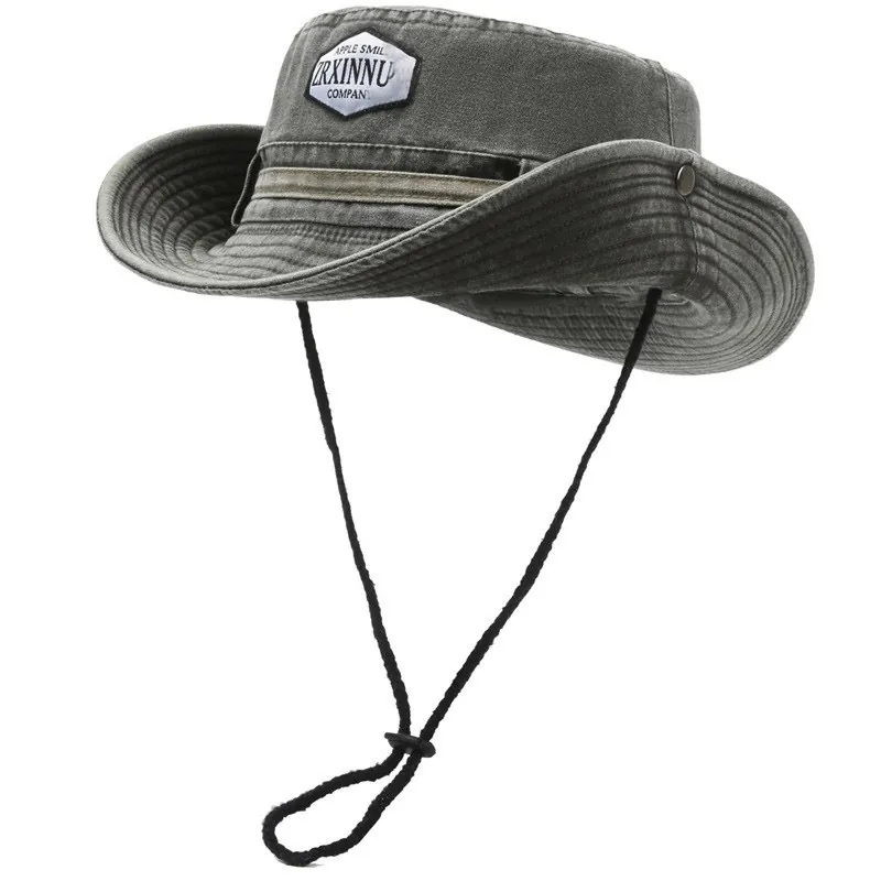 Women Outdoor Wide Brim Sun Hat Foldable Polyester Cowboy Style Bucket Hat With Adjustable Windproof String For Hiking Camping