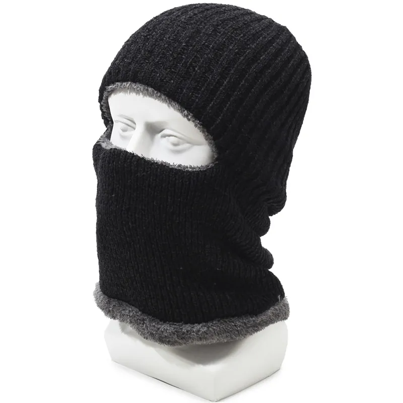 Men's Winter Knit Balaclava Fleece Lined Thermal Face Mask With Brim Windproof Cycling Neck Warmer Outdoor Warm Hat