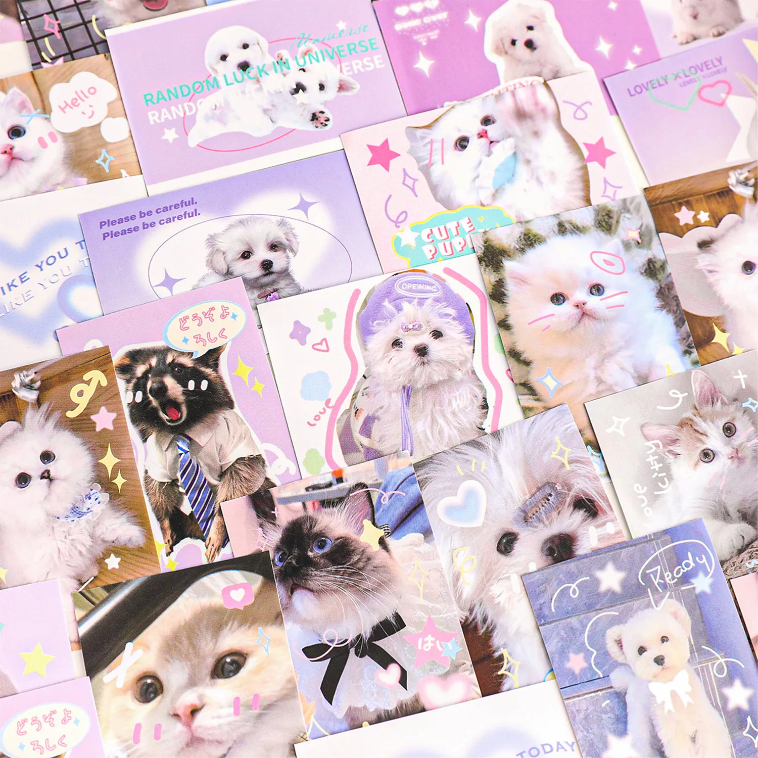 50 Feuilles Autocollants en Papier Mignon Thème Chat Chien Animal pour Scrapbooking DIY Journal Planificateur Kawaii Autocollants Décoratifs de Papeterie