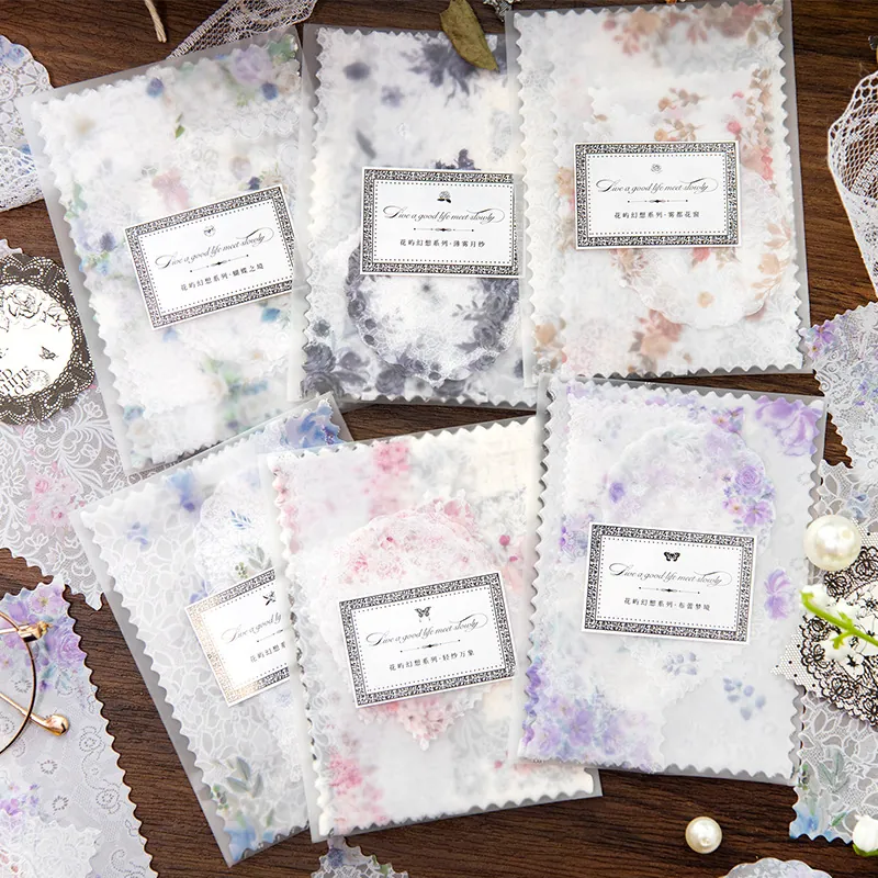 Ensemble de Papier de Matériel de Scrapbooking Floral en Dentelle Vintage pour Planificateur de Journal Bricolage Papier Calque
