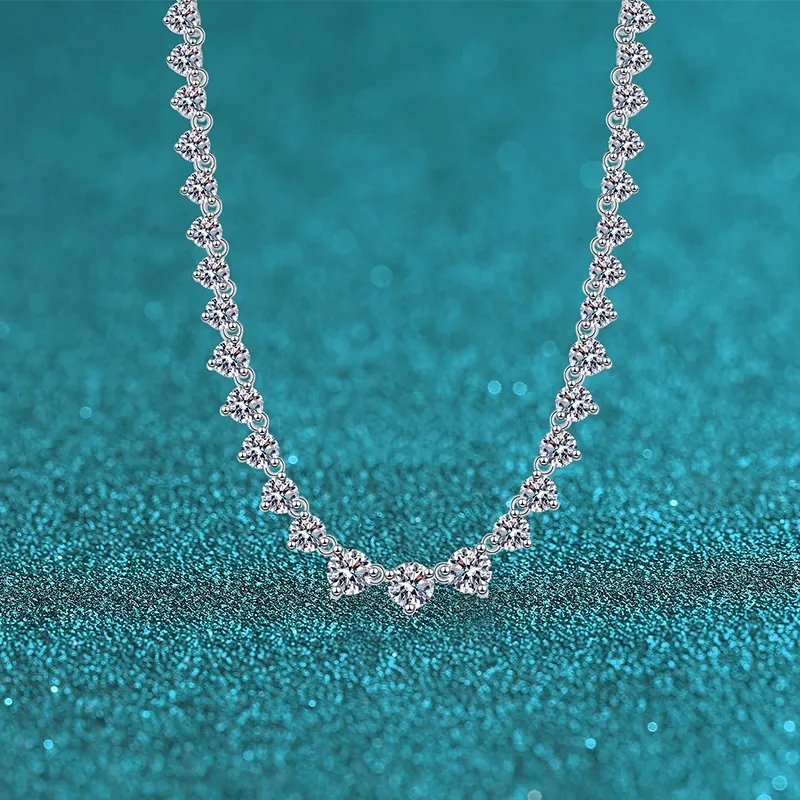 Luxury S925 Sterling Silver Moissanite Tennis Necklace For Women Elegant Full Rhinestone Wedding Jewelry Gift