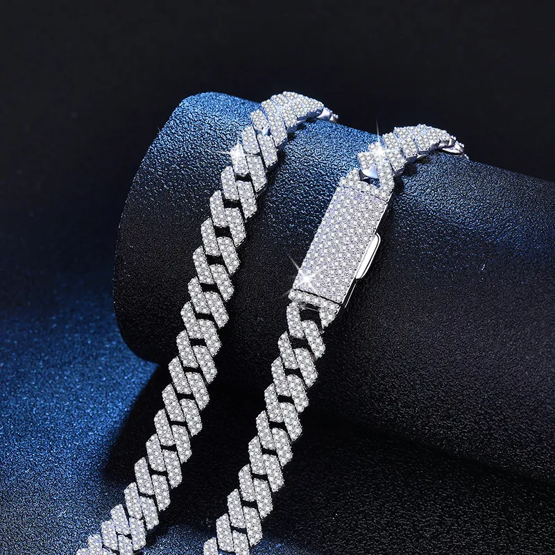 Collar de Cadena Cubana de Plata de Ley 925 Moissanita Hip Hop Totalmente Empedrado Joya de Moissanita Rombo Para Adultos Unisex