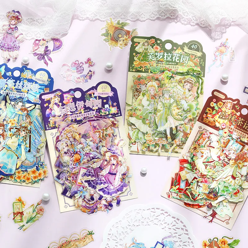 Collection Autocollants PET Fille Magique Galerie Fantaisie Rétro Floral Champignon Papillon Étiquettes Décoratives Imperméables DIY