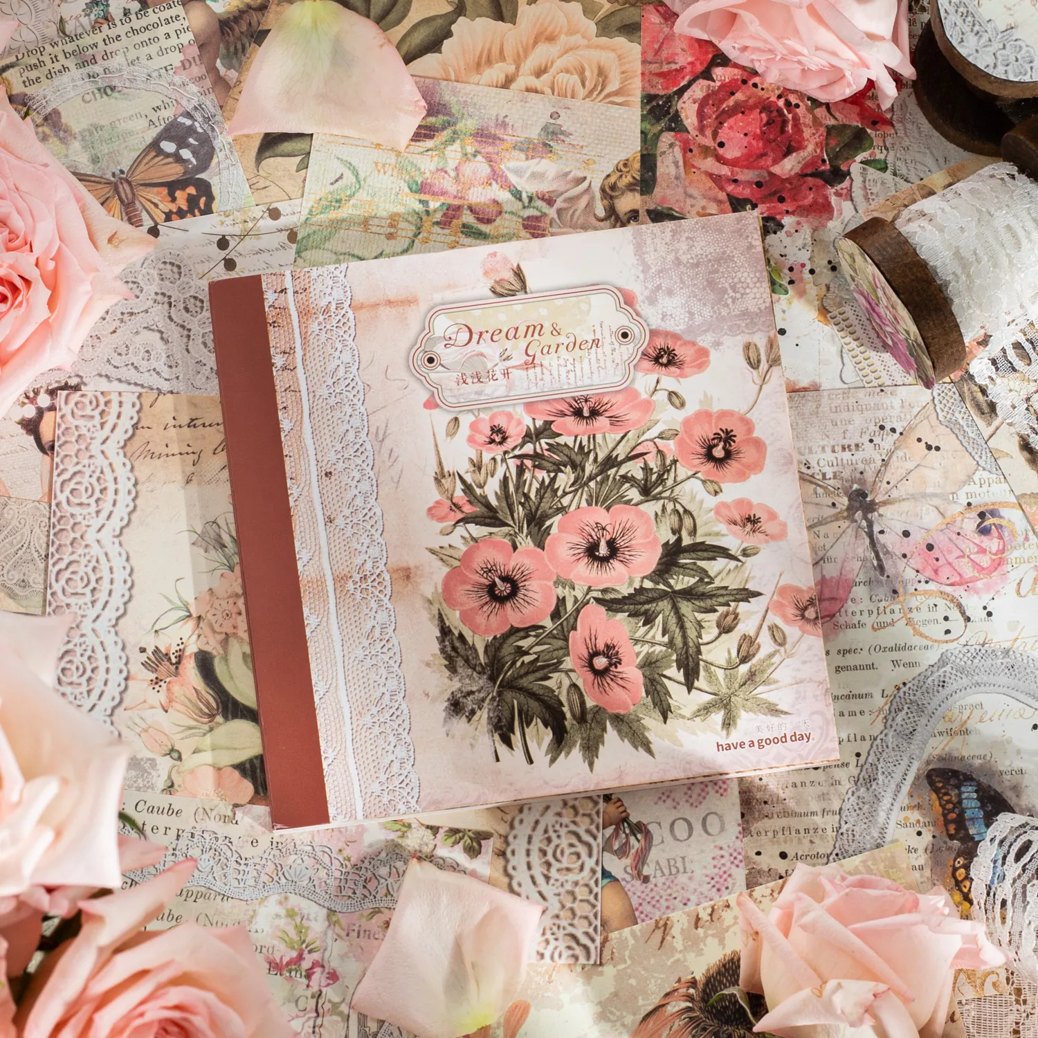 Ρετρό Υλικό Χαρτί με Δαντέλα για Scrapbooking DIY Διακοσμητικό Χαρτί Φόντου Ημερολογίου Σειρά Όνειρο και Κήπος